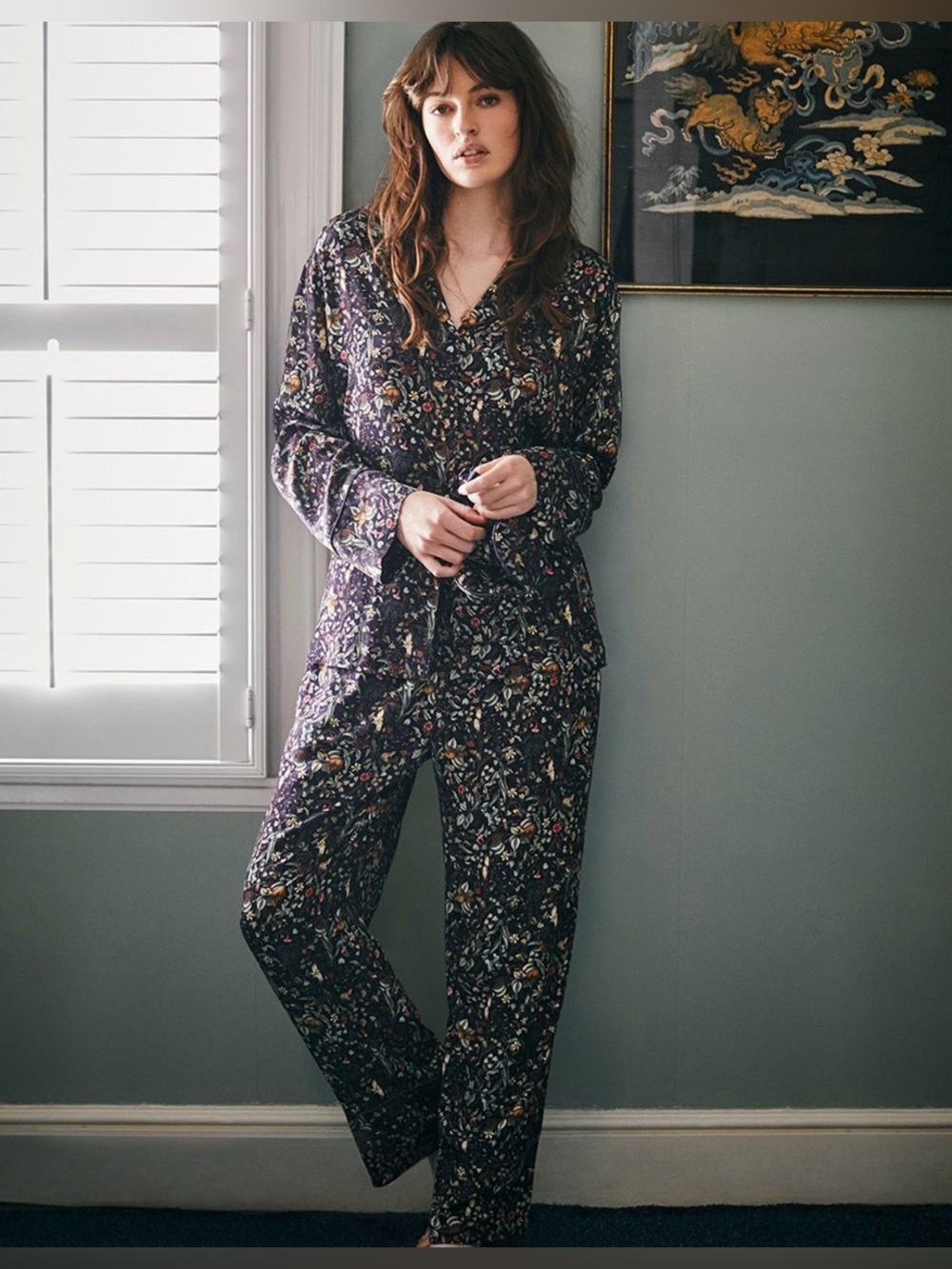 FABLE ENGLAND Wolf Garden Floral Pajamas